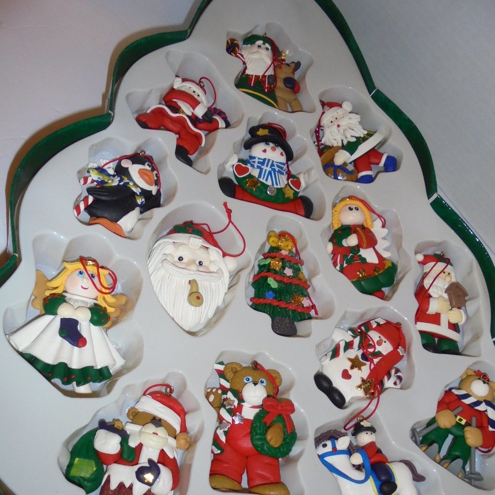 15 VINTAGE clay Christmas Ornaments Santa Penguins